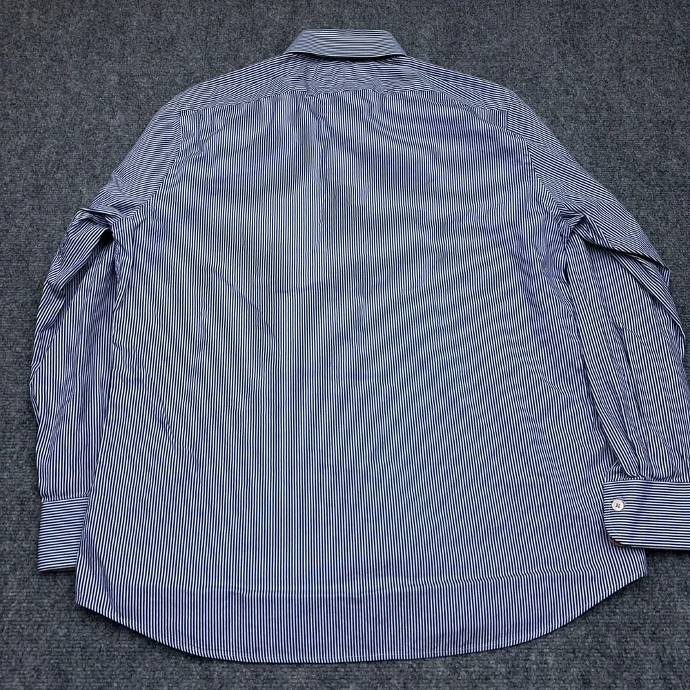 Charles Tyrwhitt Button Down Mens 17/35 Blue Striped Slim Fit Dress Shirt Preppy